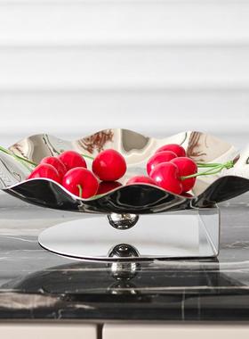 极简软装饰品悬空花边不锈钢果盘摆件样板房设计师艺术酒店收纳盘