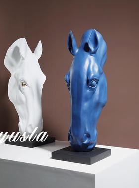 新中式轻奢落地玄关柜马头动物摆件展厅客厅酒店别墅摆设软装饰品