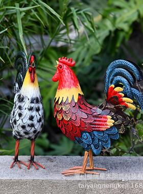 跨境仿真公鸡铁艺摆件户外公园农场动物景观装饰创意铁艺公鸡摆件