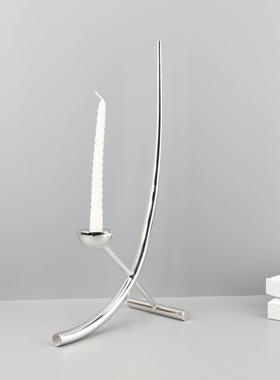 现代简约金属半圆弧形烛台摆件酒店西餐厅餐桌餐厅客厅家居装饰品