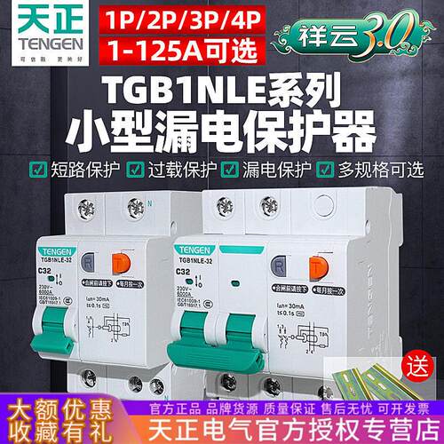 天正TGB1NLE漏电开关2P漏保空气开关63A三相漏电断路器家用保护器