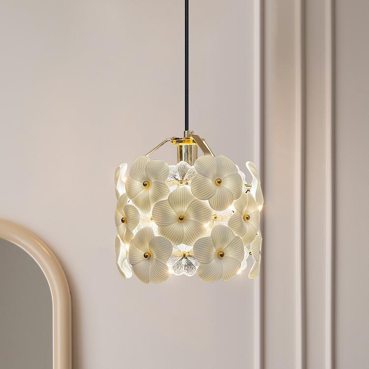法式现代轻奢小吊灯田园水晶琉璃唯美花朵床头小吊玄关过道餐厅灯