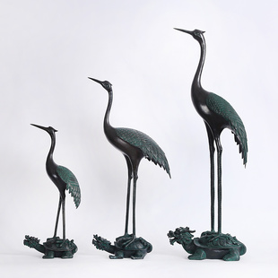 精选纯铜鹤摆件龙头龟鹤装饰品大号龟鹤延年铜工艺品仙鹤公司开业