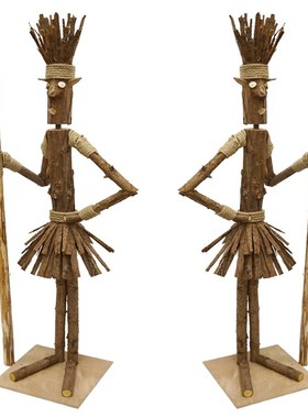 创意摆件部落酋长木头人偶站立木头人橱窗花艺布场原木装饰道具