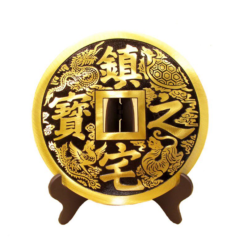 纯黄铜大铜钱 招财进宝镇宅之宝铜钱办公室客厅店铺玄关风水摆件