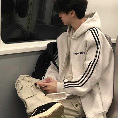 卫衣男款三条杠拉链连帽上衣开衫