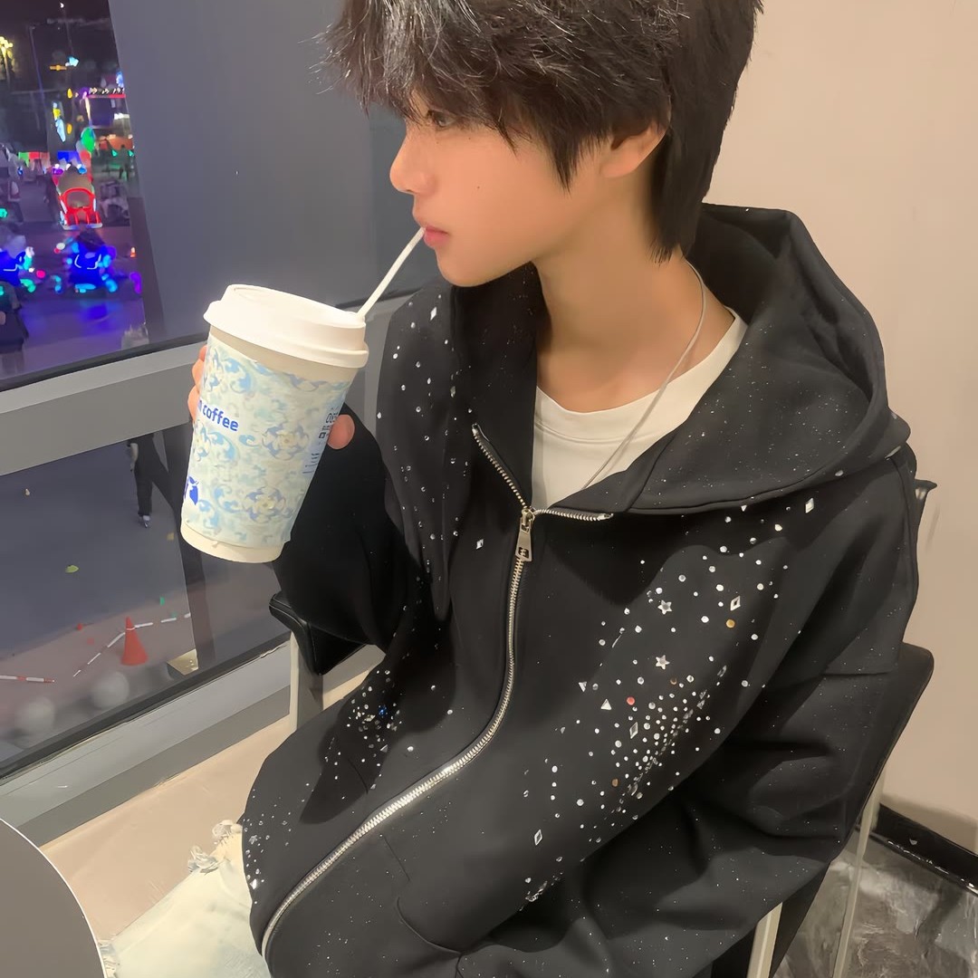 卫衣男款满天星拉链连帽开衫外套