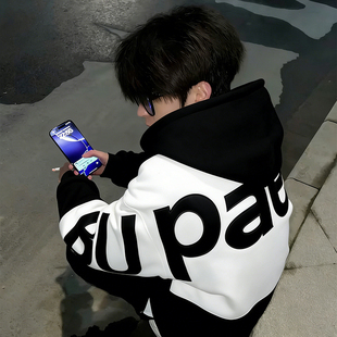 美式高街卫衣男款潮牌高级感连帽重磅加绒刺绣青少年2026情侣外套