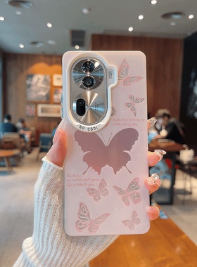 ins风小清新粉色蝴蝶适用opporeno11/12pro手机壳新款高级感reno14/13网红爆款手机壳reno10/9/8防摔保护套女