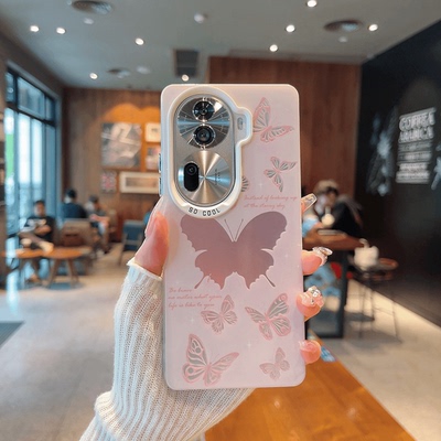 ins风小清新粉色蝴蝶适用opporeno11/12pro手机壳新款高级感reno14/13网红爆款手机壳reno10/9/8防摔保护套女