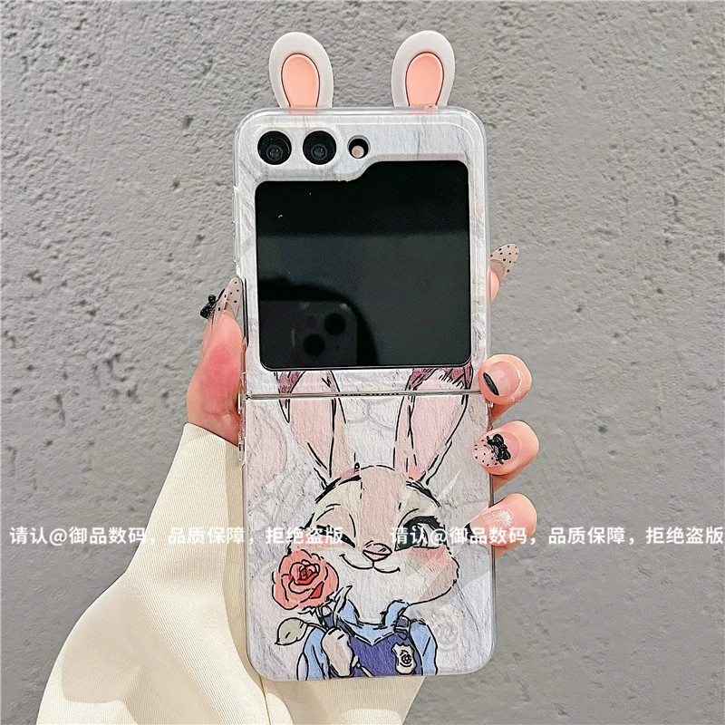 ins风小清新粉色玫瑰兔子适用三星zflip6/5手机壳高级感小众网红折叠屏手机壳zflip4/3硅胶外壳防摔保护套女