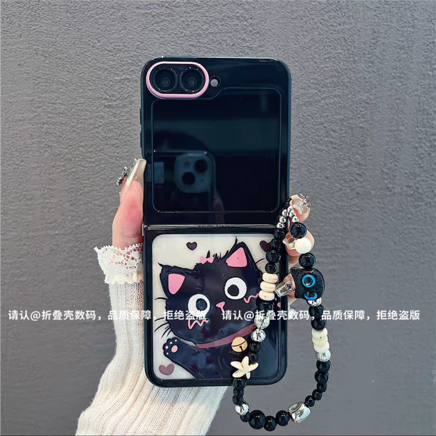 ins风小清新害羞黑猫适用三星zflip6/5手机壳新款高级感小众网红爆款折叠手机壳zflip4/3硅胶外壳防摔保护套