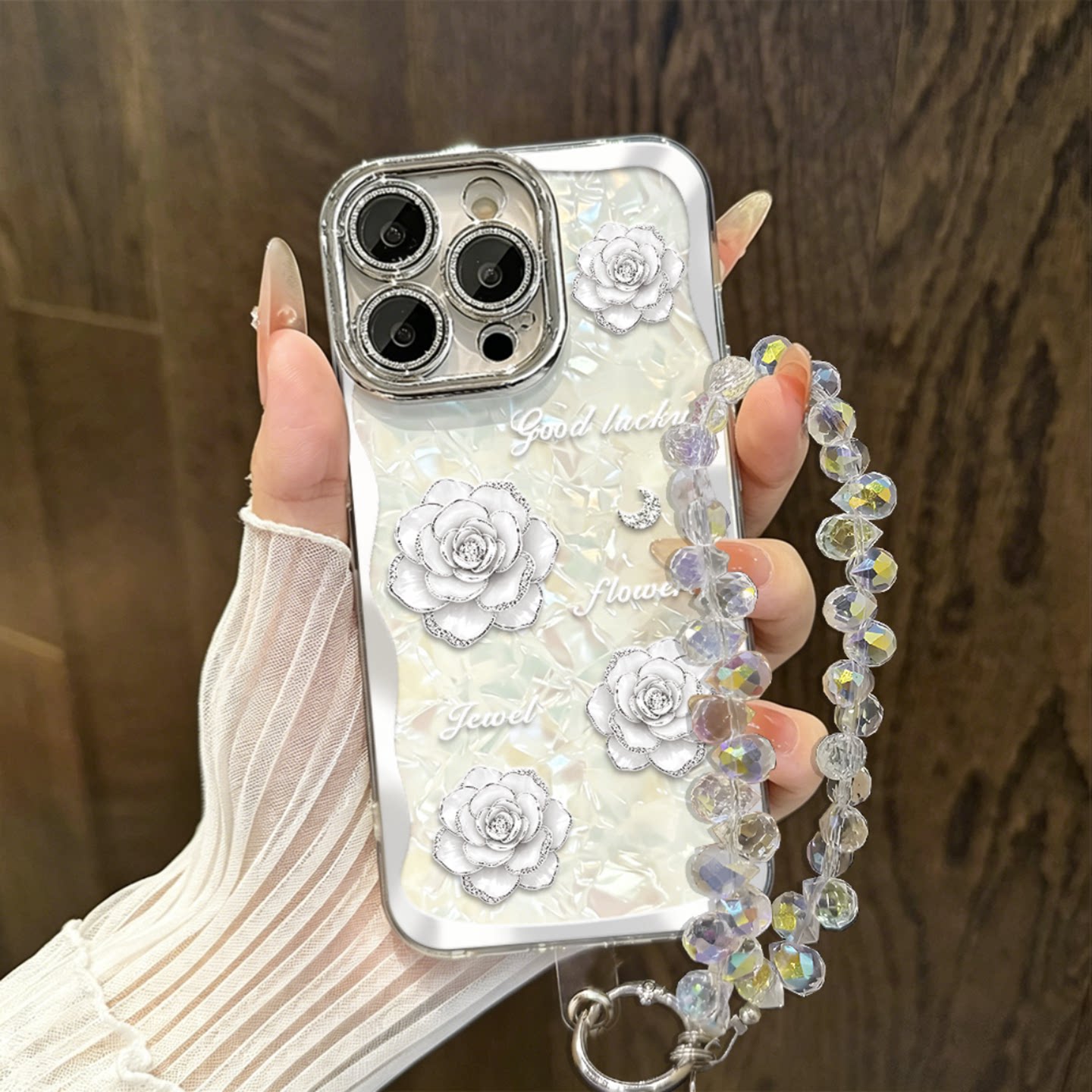 小清新白色山茶花适用苹果16promax手机壳新品高级感iPhone17pro网红爆款贝壳纹手机壳15/14/13防摔保护套女