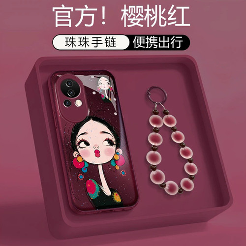 樱桃红嘟嘴女孩适用华为nova13/12/11手机壳新品高级感nova16pro网红爆款手机壳nova14/15防摔外壳保护套女生