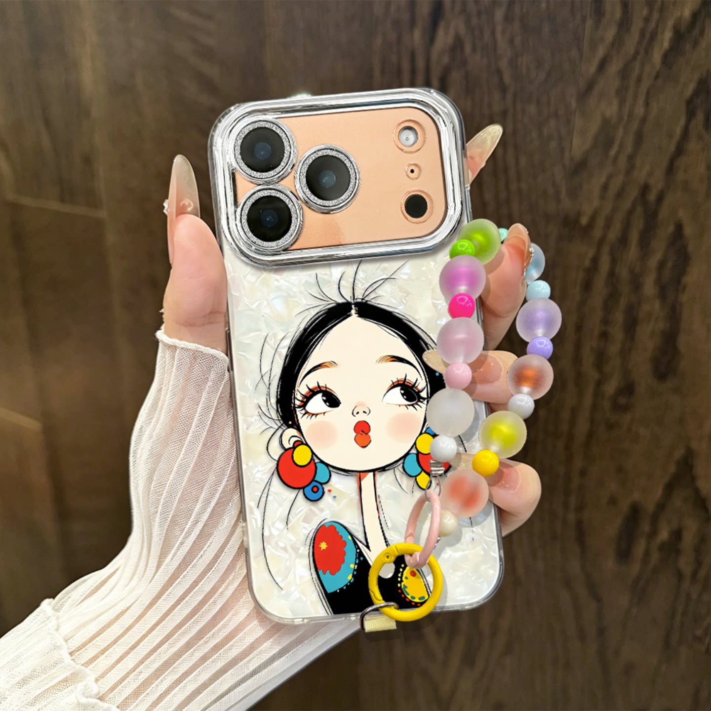 小清新嘟嘴女孩适用苹果17promax手机壳新品高级感iPhone16/15网红爆款贝壳纹手机壳14/13/12防摔保护套女生