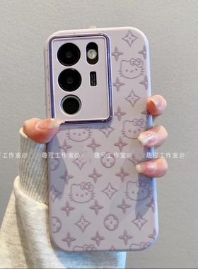ins风小清新紫色碎花凯蒂猫适用vivos17/s18pro手机壳高级感s16/s19pro网红手机套s15/s12/s10硅胶防摔保护套