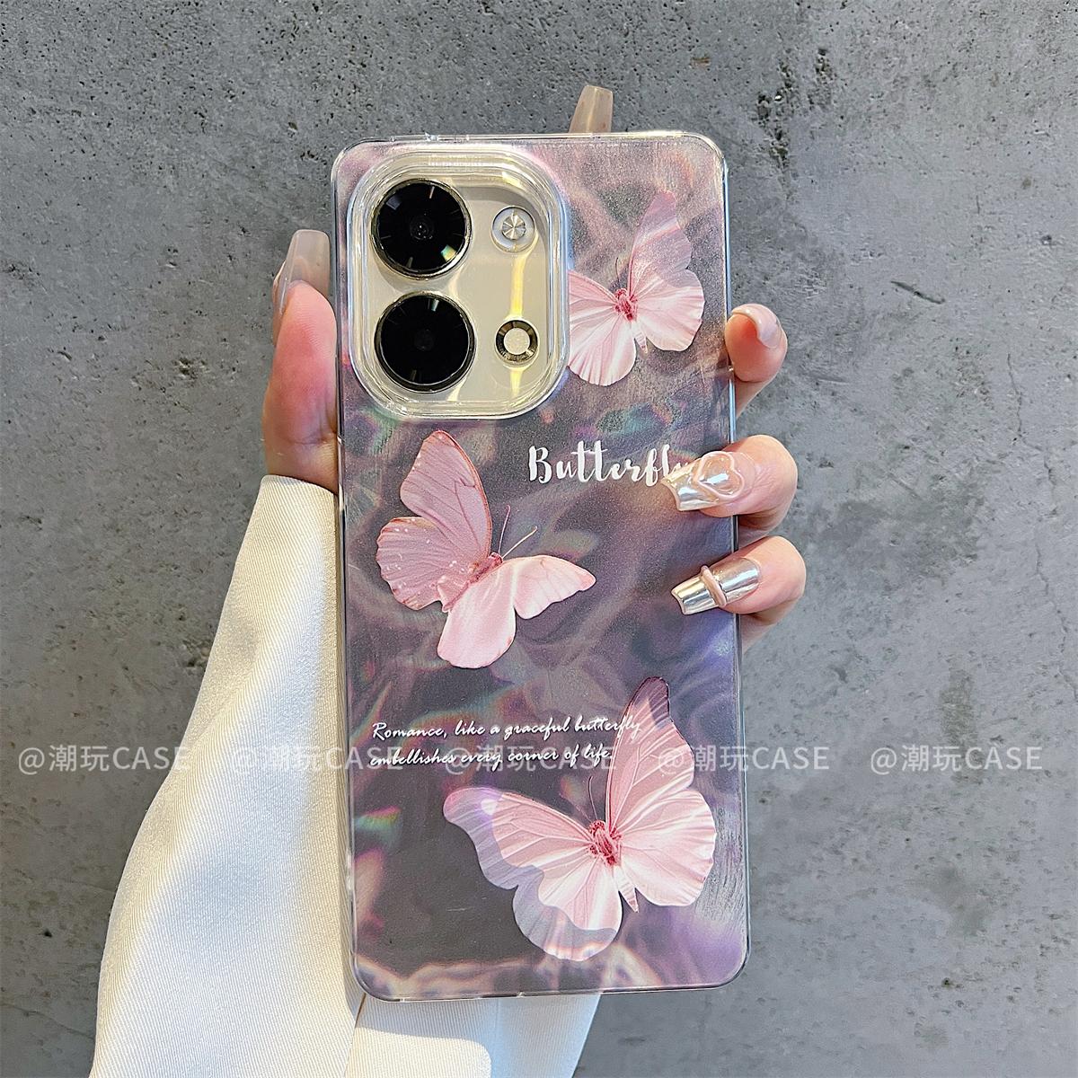 ins小清新紫色优雅蝴蝶适用opporeno9/8pro手机壳高级感reno12/13网红爆款手机壳reno11/10防摔外壳保护套女