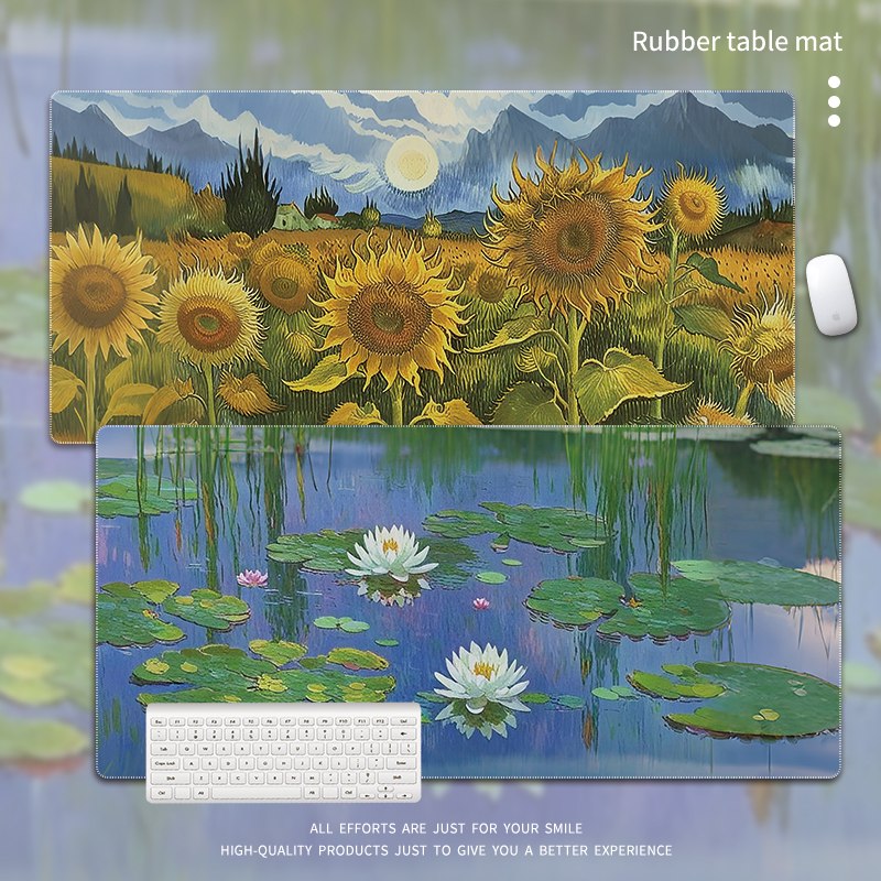 莫奈油画鼠标垫超大号高级感艺术桌垫睡莲加厚办公电脑键盘垫定制