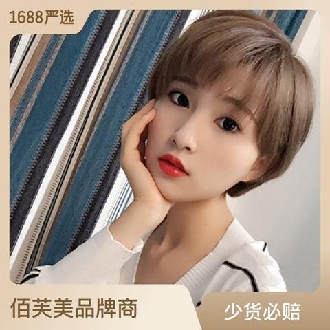 短发斜刘海直发帅气头套假发纹理感化纤女工厂短直发时尚男女