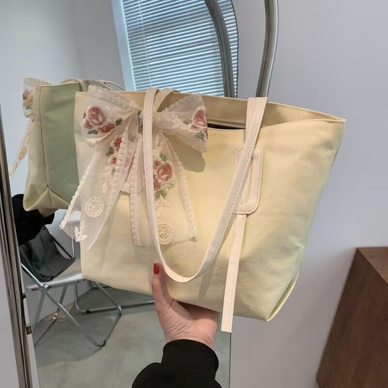 法式小众高级感洋气丝巾大容量托特包女2025新款帆布手提单肩大包