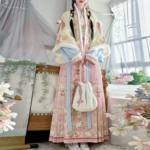 栀言记原创【豆沙板栗】汉服女重工刺绣宋制披袄拜年服冬款加绒