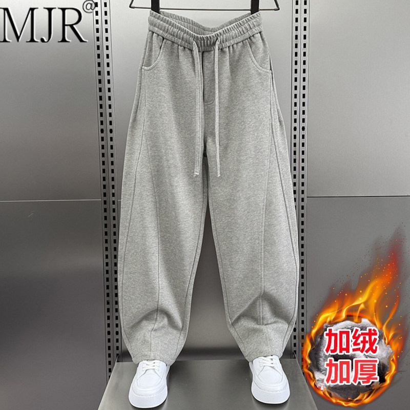 高端男士弯刀裤冬季加绒裤子2026新款宽松加厚保暖男裤休闲运动裤