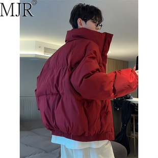 潮牌男生羽绒棉服冬季红色立领外套2026新款高级感男装短款面包服