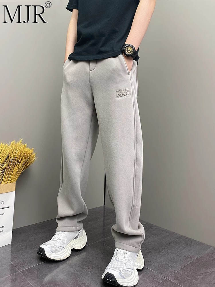 潮牌弯刀休闲卫裤男士春秋冬季新款宽松直筒裤子男款冬季加绒男裤