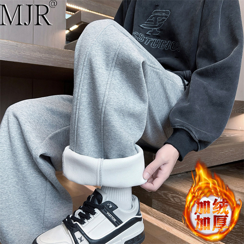 高级感男士加绒卫裤2026年冬季新款加厚宽松直筒运动长裤男生裤子