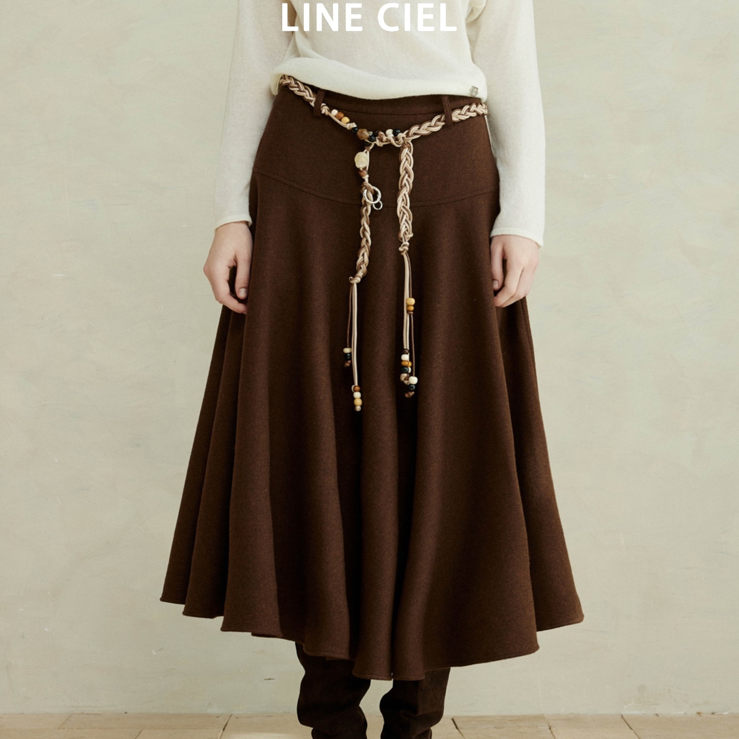 LINECIEL全羊毛松弛高腰半身裙