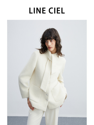 LINE CIEL冰糕羊毛系带领中长款外套秋冬女士通勤显瘦穿搭设计