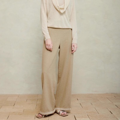 LINECIEL亚麻羊毛棉松紧直筒裤