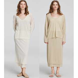 25女新款 LINE 宽松春装 针织衫 CIEL三醋酸女宽松长绒棉圆弧领长袖