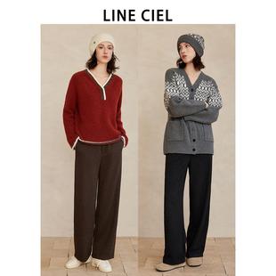 优雅 秋冬时尚 LINE CIEL中高腰简约羊毛绒松紧镰刀裤