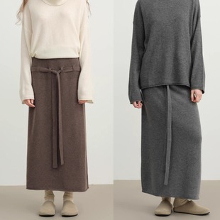 简约百搭时尚 LINE CIEL羊绒羊毛坑条拼接系带半身长裙25秋冬新品