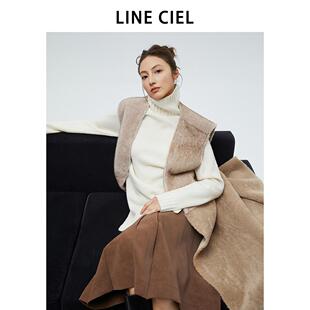 LINE CIEL驼棕拼色环保皮草长马甲外套环保毛皮草马甲气质驼棕
