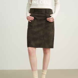 LINE 百搭气质设计感 CIEL麂皮感晕染拉链中腰半身裙25秋冬新品