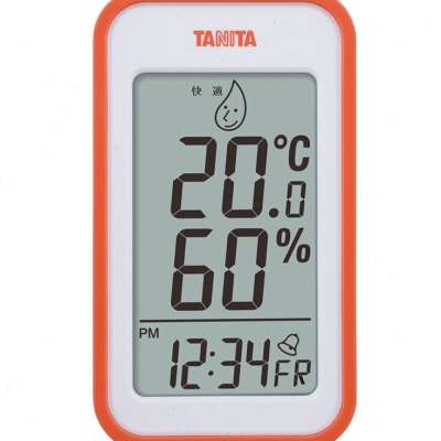 新品TANITA室内电子温湿度计婴儿房时钟闹钟温湿计简约温度表桔色