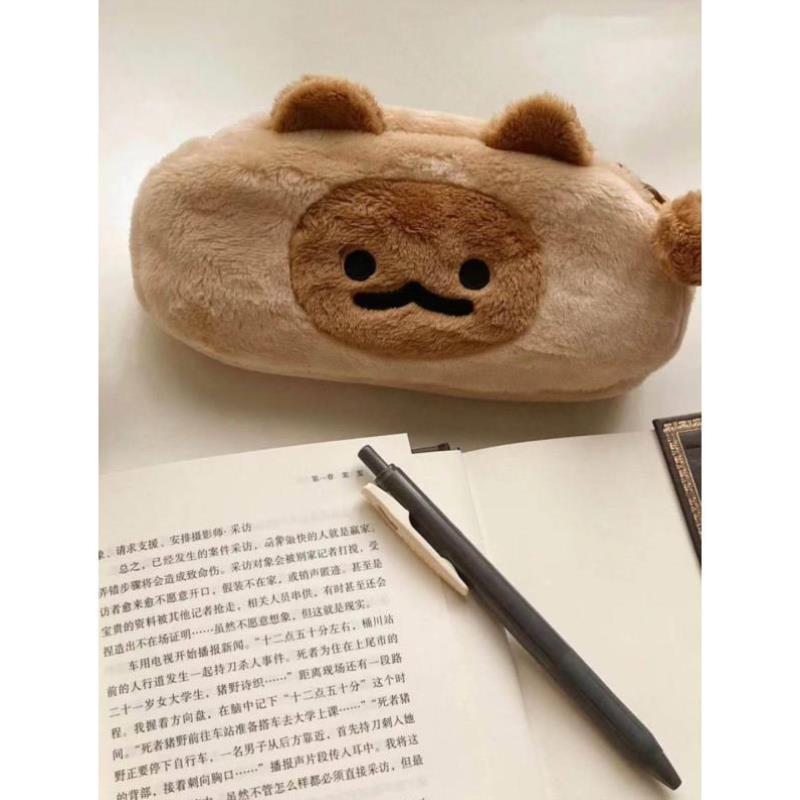 卡通逻辑小猫笔袋日系ins高颜值大容量收纳袋学生可爱毛绒文具袋