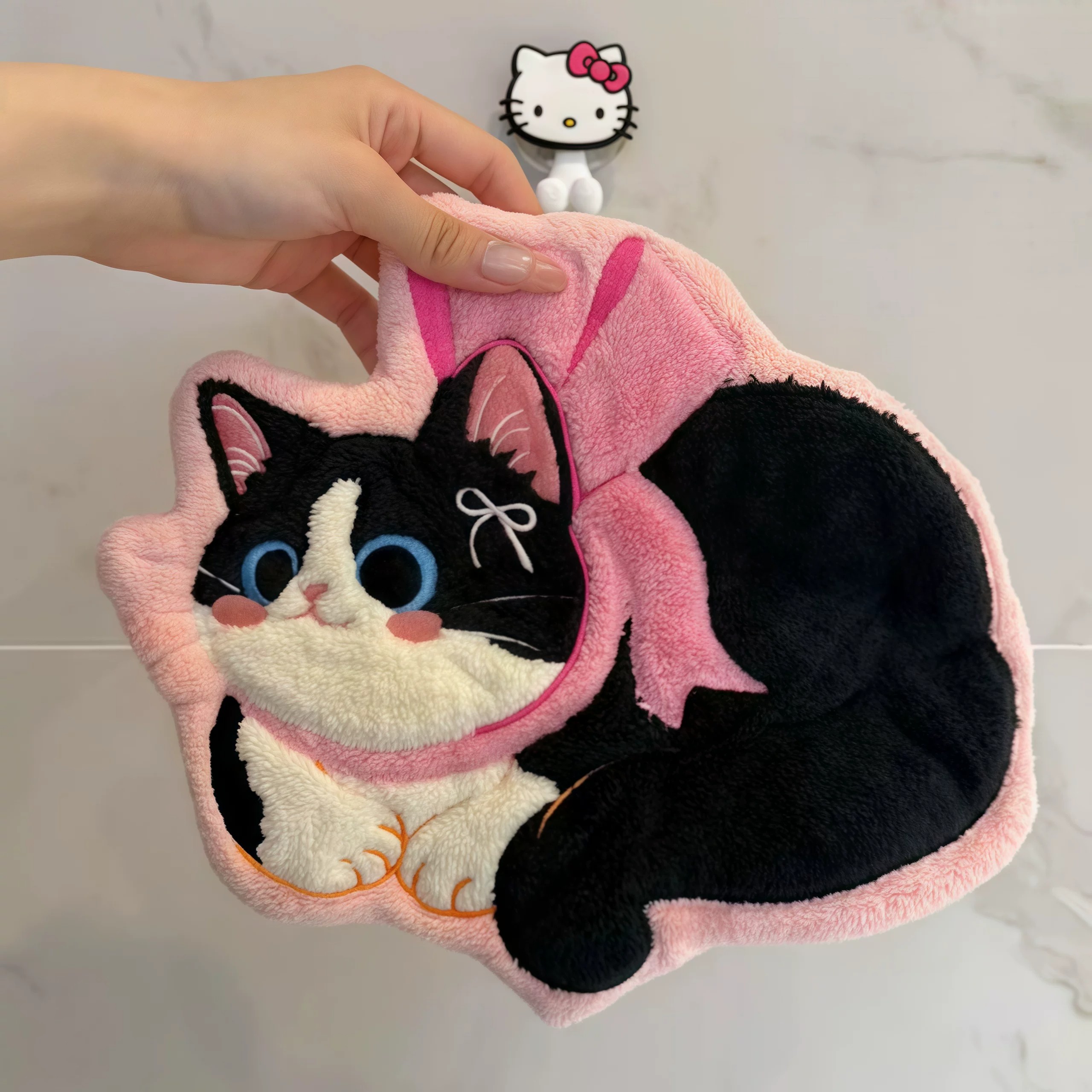 可爱猫加厚珊瑚绒吸水擦手巾