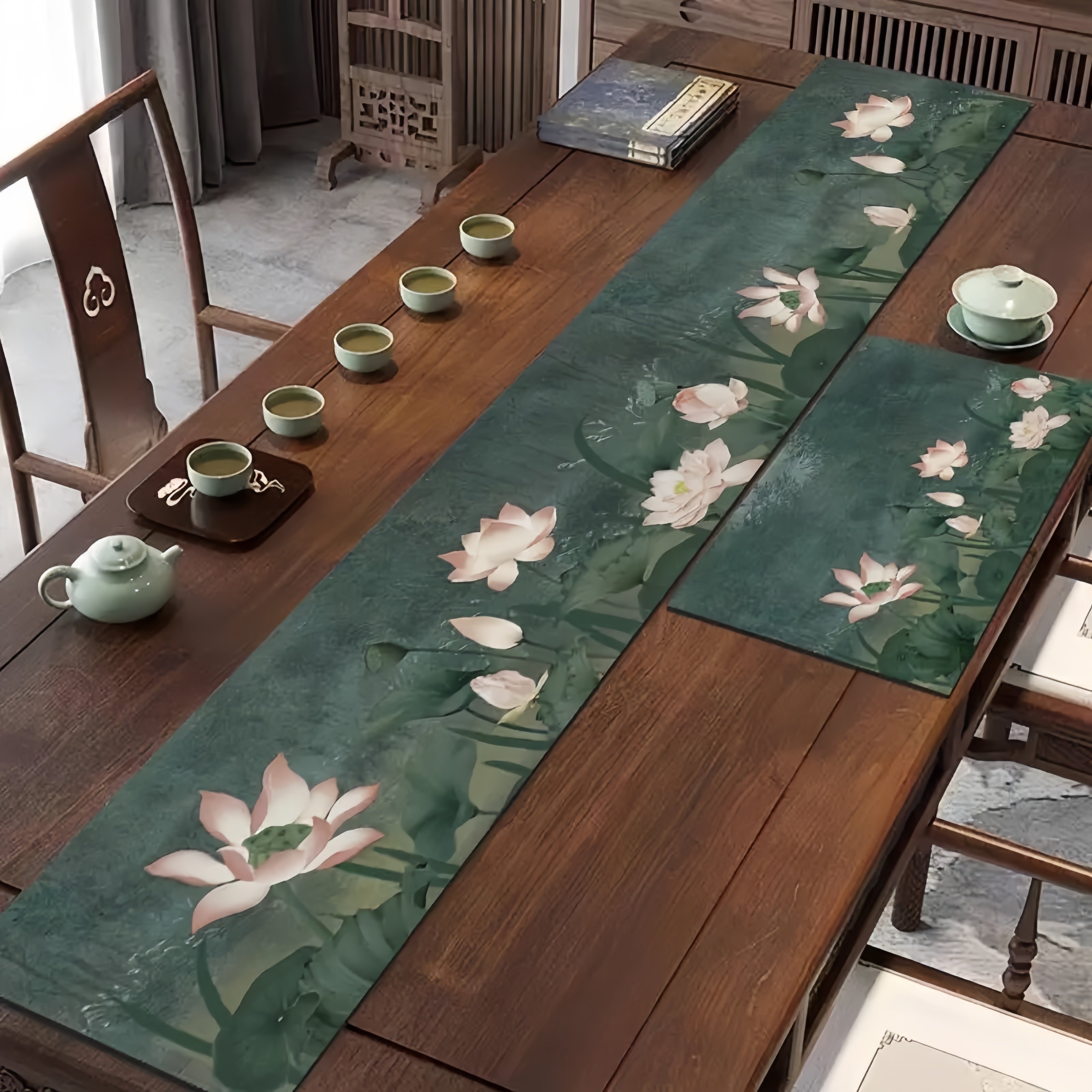 中式荷花桌旗茶席装饰吸水速干茶垫高级长条茶桌布古风餐桌布艺,居家布艺,桌旗,淘宝优惠券,粉丝福利购,淘宝优惠卷