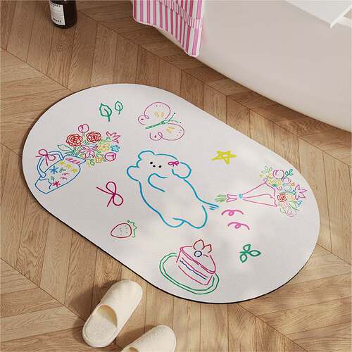 卡通椭圆硅藻泥吸水速干防滑脚垫