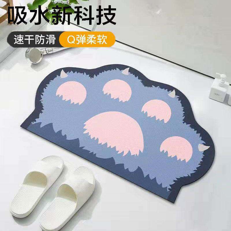 卡通猫爪吸水地垫门厅防滑速干软硅藻泥耐脏脚垫卫生间浴室门口垫