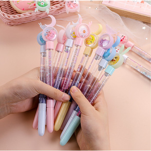 流沙亮片中性笔笔创意卡通超萌流沙中性笔可爱黑色水性笔学生奖品