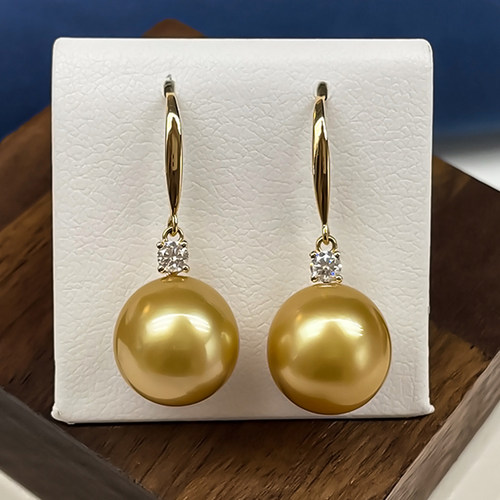 12-13mm18k莫桑钻金浓金南洋金珠海水珍珠耳环耳钩耳饰多样性发一