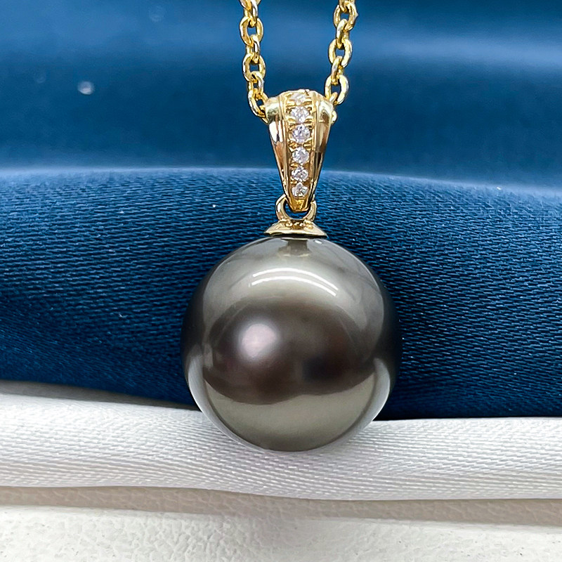 11-14mm大点位大溪地黑珍珠吊坠18k金海水强光项链坠单颗送爱人