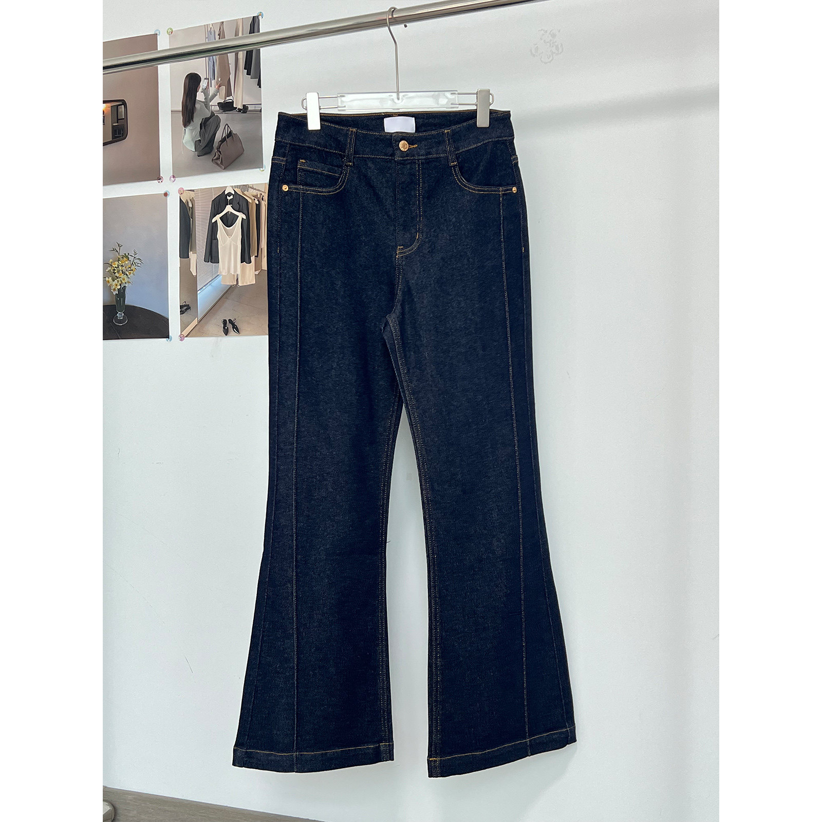 【EP】休闲深蓝色气质百搭微喇裤显瘦女装直筒牛仔裤高腰,女装/女士精品,牛仔裤,淘宝优惠券,粉丝福利购,淘宝优惠卷