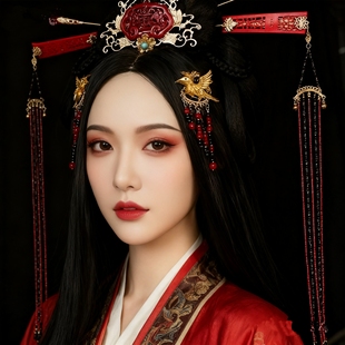 楚朝战国袍头饰发冠长流苏发簪宿命感全套女帝汉服红色过年发饰品