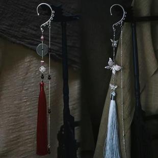 古风铜钱耳挂山鬼花钱流苏汉元素耳环无耳洞耳饰民族风男女配饰品