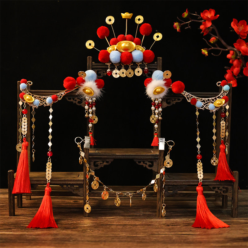古风财神头饰元宝铜钱发夹汉服毛球发冠儿童发饰红色套装过年配饰,饰品/流行首饰/时尚饰品新,发饰,淘宝优惠券,粉丝福利购,淘宝优惠卷